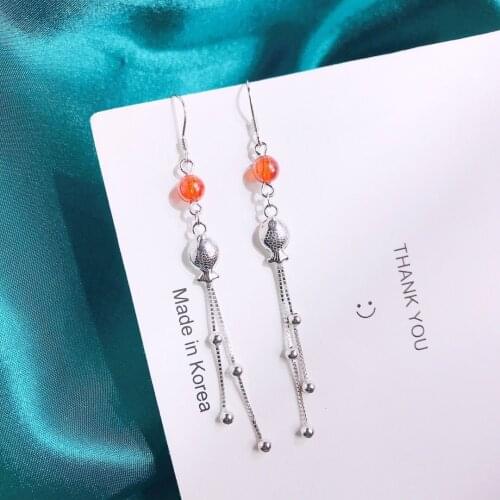 925 Sterling Silver Long Tassel Drop Earring Nifty Crystal Aristocratic Jewelry Charming Gift Stylish More Bead Rose Quartz Fish