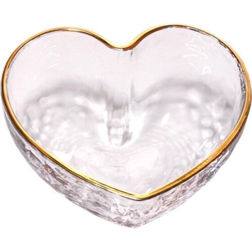 Japanese Style Heart-Shaped Glass Bowl With Gold Rim
