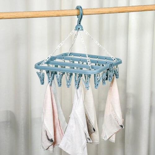 Clothes Drying Rack, 32 Clips Laundry Drying Rack Folding Sock Hanger, Clothes Hangers for Drying Towels, Bras, Baby Clothes