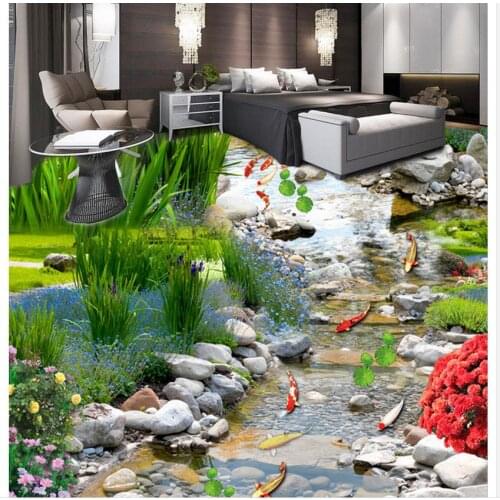 Home Decoration 3d customized wallpaper Garden floor painting bathroom floor wallpaper 3d wallpaper pvc