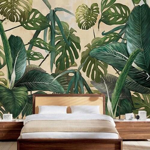 Moderon tropical rain forest banana leaves leaf murales de pared 3d wall mural HD photo wallpapers for living roomcontact paper