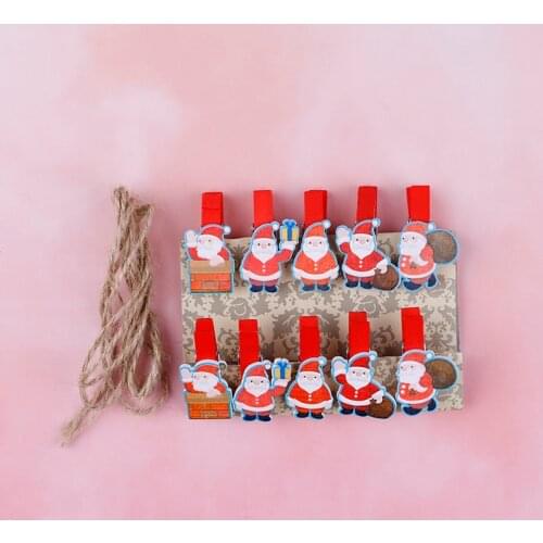 10 Pcs Mini Wooden Paper Clips Photo Pegs Santa Claus Wood Paper Clips