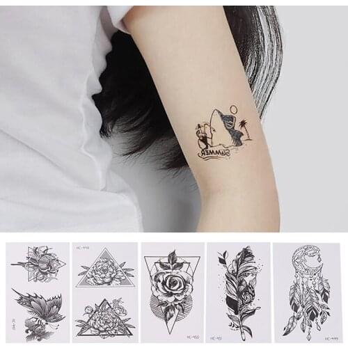 5Pcs Small Sexy Black Cartoon Waterproof Temporary Tattoo Cute Animal Tattoo Sticker Women Body Art Waterproof Tatoo