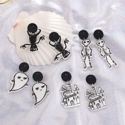 Halloween Acrylic Earrings Creative Female Funny And Interesting Castle Black Earrings Exaggerated Personality Graffiti Earrings