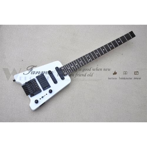 Free shipping custom 6 string blue guitar,headless guitar, flamed maple veneer, HH pickups,active battery,,black bridge