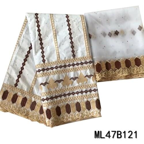 LIULANZHI White Bazin Riche Jacquard Fabric African Embroidery Brocade Lace Stones Fabric for Dress 7 Yards Per Lot ML47B120