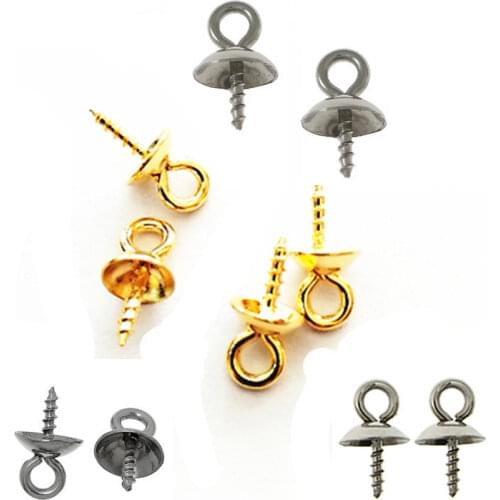 50pcs Stainless Steel Gold Screw Eye Button Top Perforated Beads End Cap Pendant Jewelry Connector Jewelry Accessories Wholesa