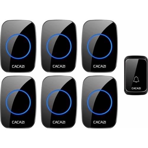 CACAZI Intelligent Waterproof Wireless Doorbell LED Light Home Cordless Call Ring Bell US EU UK AU Plug 1 Button 6 Receivers