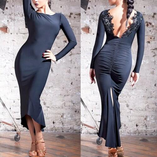 Black Lace Ballroom Dress Modern Dance Dress Tango Wear Waltz Dancewear Flamengo Long Dress Ballroom Dance Competition Dresses