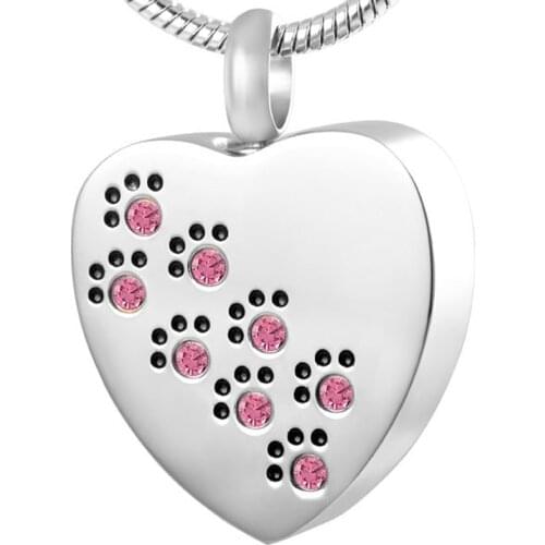 CMJ8383 Crystal Paw Print Remembrance Jewelry For Pet Dogs Cats Cremation Urn Pendant Necklace Memorial Jewelry Women