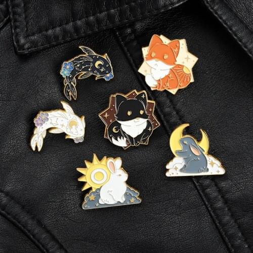 Fish And Rabbit Lapel Pins Cartoons Animal Enamel Badges Cute Anime Brooches For Women Gothic Style Hijab Pin Brooch On Backpack