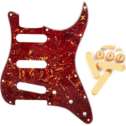 FLEOR Set of 11 Hole ST Guitar Pickguard SSS with Closed Pickup Covers 2T1V Knobs Switch Whammy Bar Tips