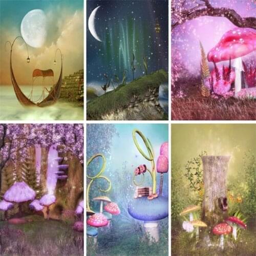 Photo Studio Photography Backdrop Jungle Cartoon HD Pattern Purple Mushroom Vinyl Background Cloth Childrens Take Pictures Prop