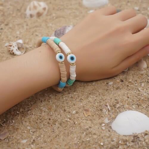 Go2Boho 2021 Heishi Bracelets Turkish Evil Eye Bracelet For Women Lucky Eye Polymer Clay Beaded Pulsera Holiday Beach Jewelry