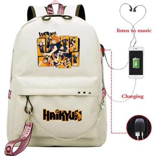 Haikyuu Fashionable Childrens Schoolbag Boy Girl Cartoon Printing usb Backpack Harajuku Student Anime kids Backpack Gift