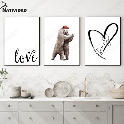 Canvas Painting Dancing Bear Picture Love Text Poster Print Wall Art Living Room Modern Interior Home Decoration Wall Poster Art