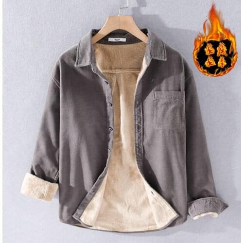 Quality cotton corduroy with velvet warm shirt men for winter long sleeve casual fashion shirts men solid trendy shirt mens tops