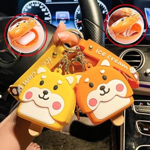 Classic Cartoon Cute Silicone Shiba Inu Mickey Multifunctional Coin Purse Keychain Bag Ornament Key Ring Gift Key Chains