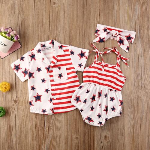 Newborn Infant Baby Girls Boys Family Matching Outfits Summer Infant Kids Baby Shirt Romper 4th Of July Clothes