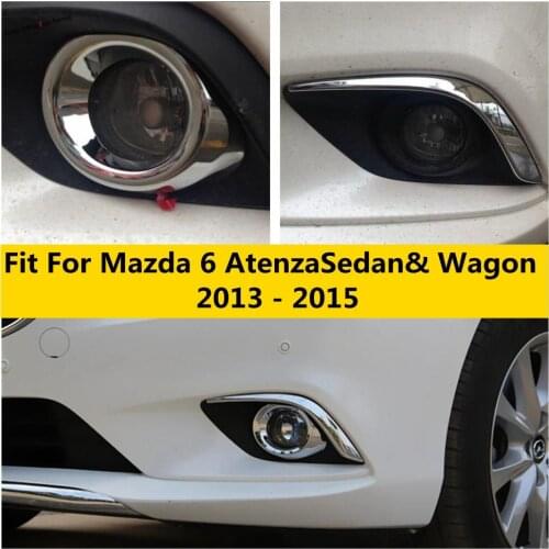 Yimaautotrims Front Fog Lights Lamp Eyelid Eyebrow / Ring Cover Trim ABS Chrome Exterior Refit Kit For Mazda 6 2013 2014 2015