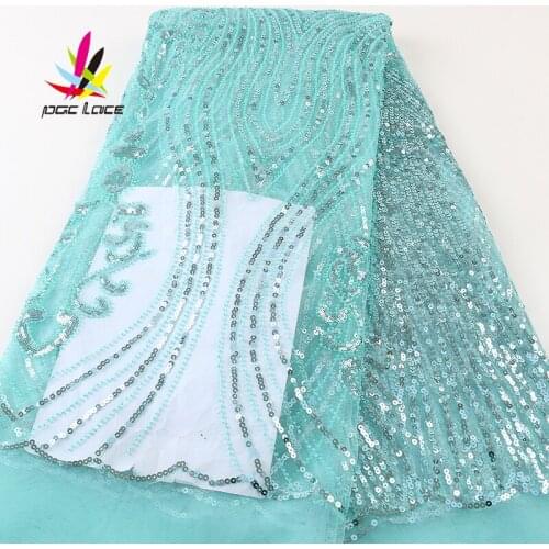 Bride Sequin Lace Fabric Embroidery Green Color French African Nigerian Latest Design High Quality Tulle 2021 For Dress