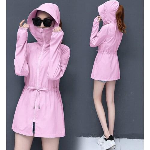 Women Sun Protection Pink Clothing Ladies Summer Long Sleeve Thin Long Cycling Jacket Multicolor Large Size Hooded Coats 3xl 4xl