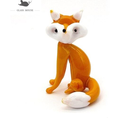 New Handmade Murano Glass Fox Art Figurine Miniature Cute Animal Ornament Xmas Gifts For Kids Home Room Decor Charms Accessories