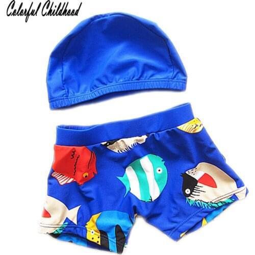 New Toddler Boys Swim trunks+Hat 2pcs Set Swimsuit Kids Fashion Outfits Summer Children Clothes Boy Cartoon Printed Clothing