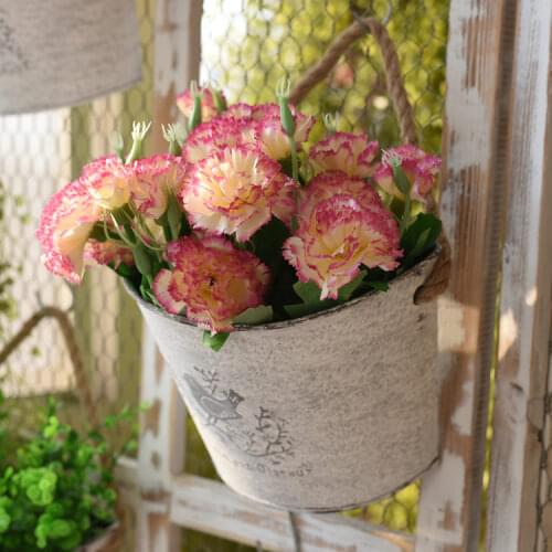 Pastoral Metal Wall Hanging Flower Bucket Basket Ornaments Outdoor Garden Wall Vase Accessories Crafts Home Balcony Decoration