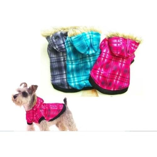 Check Print Dog Clothes Puppy Doggie Pet Winter Cotton Padding Jacekt Hoodies XS to L