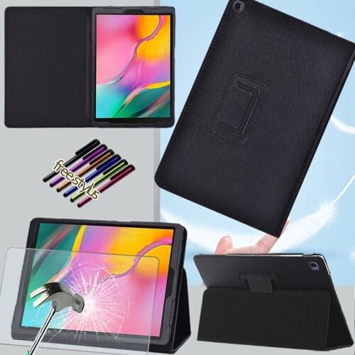 For Samsung Galaxy Tab A 10.1 T510 T515 Dust-proof Pu Leather Stand Back Support Tablet Case Cover+Tempered Film+Stylus