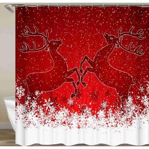Christmas Tree&Deer Shower Curtain Snow Happy New Year Christmas Socks Bathroom Curtain Waterproof Fabric With Hook 72x72 Inch