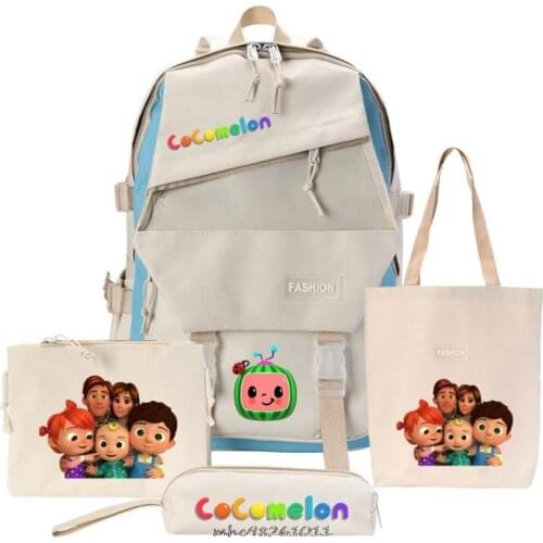 CoCoMelon Laptop Backpack High Quality Canvas Fashion Women Student Backpack Set Leisure Ladies Travel Bag Sac Femme 4 pcs /sets