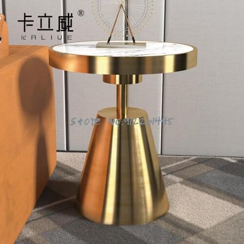 Italian minimalist marble stainless steel corner table titanium modern minimalist brushed round side table bay window light luxu