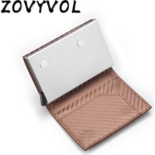 ZOVYVOL Carbon Fiber Smart Wallet RFID Mini Purse Magnetic Single Box Crazy Horse Leather Men Automatic Aluminum Card Holder Top