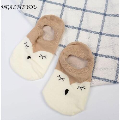 1Pair Womens Foxes Cotton Invisible Non-slip Silicone Shallow Boat Sock Fashion