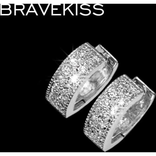 BRAVEKISS Luxury AAA+ CZ Round Hoop Earrings Trendy Heart Shape Rhinestone Circle Pendientes Fashion Jewelry for Women BUE0015