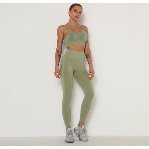 2 Piece Set Women Seamless Yoga Sets High Waist Gym Leggings Padded Sport Bra Fitness Clothing Workout Tracksuit 10 Colors