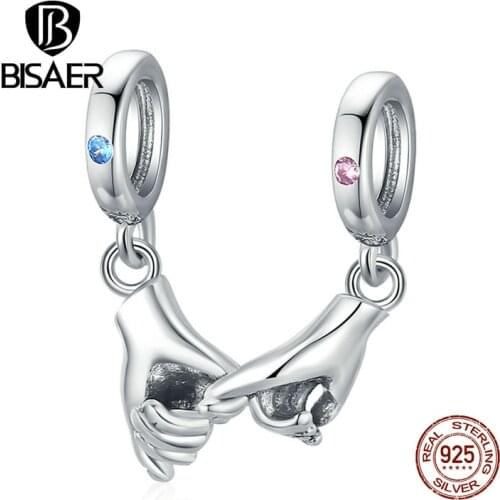BISAER Pinky Swear Charms 925 Sterling Silver Love Statement Pendant For Women DIY Bracelets Necklace Jewelry Best Gift EFC505