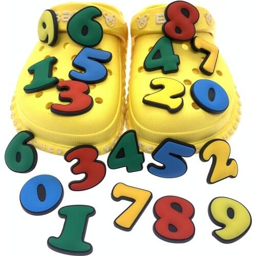 10PCS/Set Number Candy Color PVC Soft Shoes Charms Cartoon Shoes Decor Croc Jibz Buckle For Kids X-mas Gifts Shoe Accessories