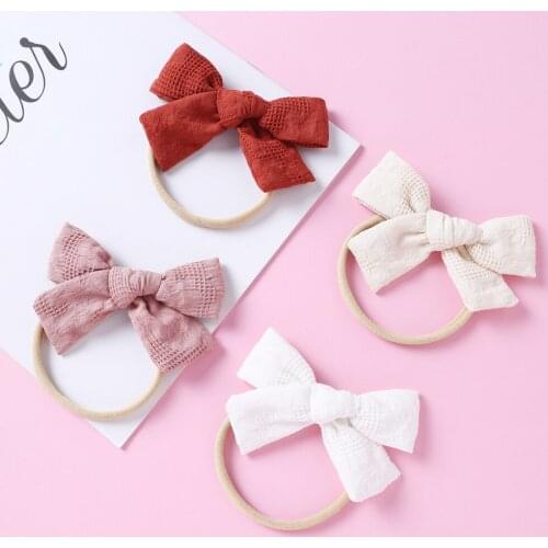 20 PCS/LOT, Handtied Cotton Jacquard Fabric Bow Hair Clips or Nylon Headbands, Baby Girls Hair Accessories Photo Props Headwear