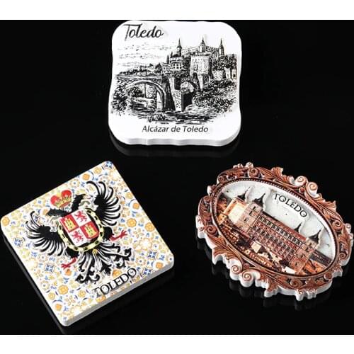 2020 Creative Spain Travel Souvenir Magnetic Refrigerator Toledo Handmade Painted 3D Resin Fridge Magnet for Kitchen Decoration