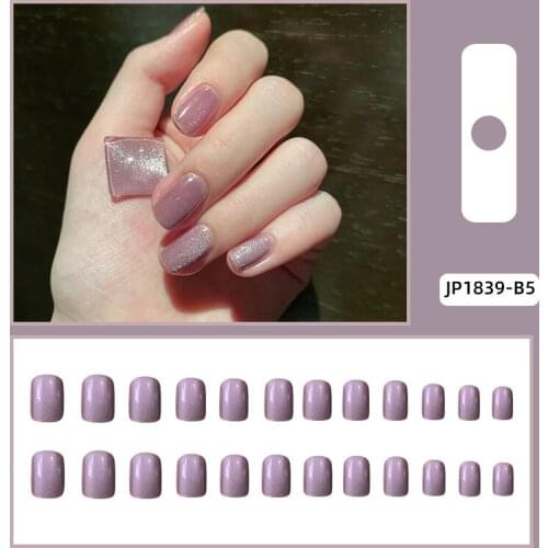 24pcs Taro Purple Nail Patch Glue Type Removable Short Paragraph Fashion Manicure Save Time False Nail Patch SK88