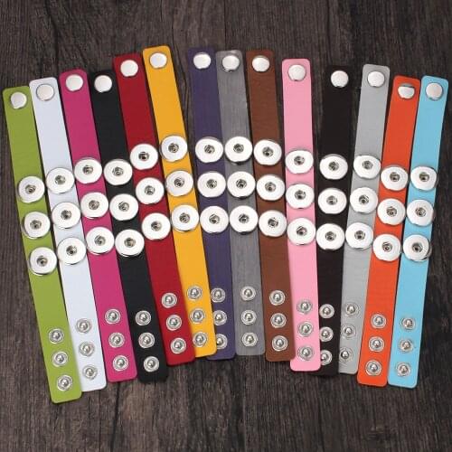 Three Buttons Snap Bracelet Jewelry New Fashion Punk 18mm Leather Snap Bracelet Wide Wrap Bracelets For Women Men