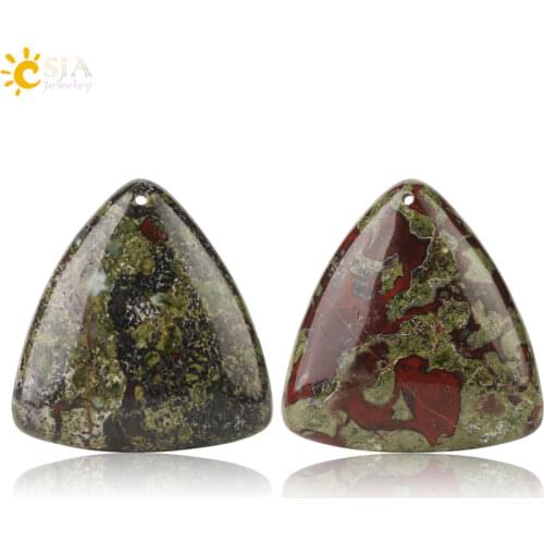 CSJA Natural Stone Dragon Bloodstone Pendant Fit DIY Necklace Water Drop Oval Triangle Cabochon Beads for Women Men Jewelry G116