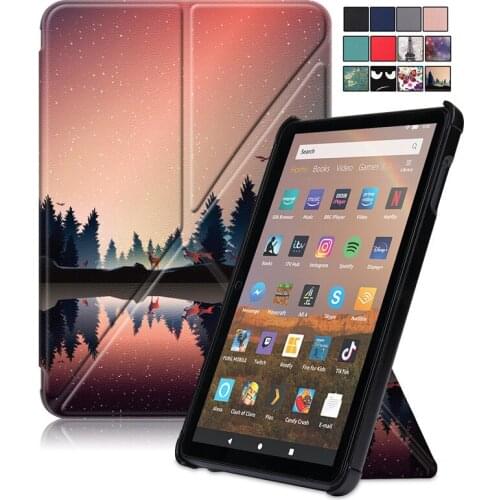 For Amazon Kindle Fire HD 8 Plus 2020 Case PU Leather Multi-folding Hard PC Tablet Cover for Fire HD8 Plus Case Auto Sleep/Wake