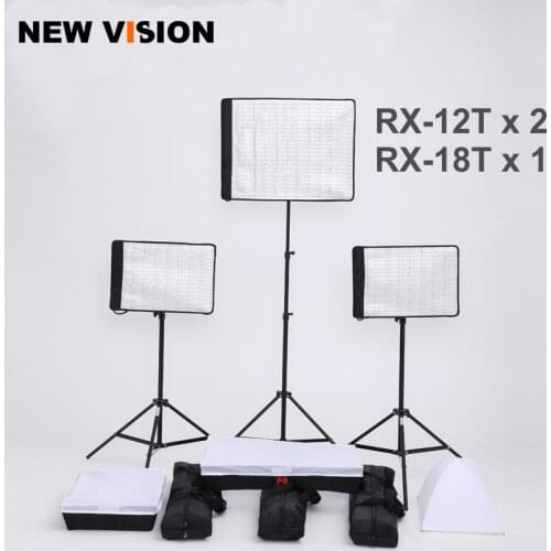 Falcon Eyes 2x RX-12T 1x RX-18T 34W 62W 5600K Dimmable Flexible Portable Continuous LED Video Film Studio Photography Light