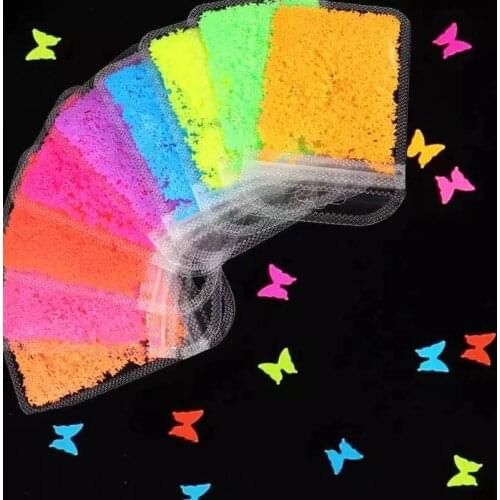 1 Bag Fluorescence Butterfly Nail Art Glitter Flakes Summer Neon Pigment Heart Sequins Gel Manicure DIY Nail Decorations