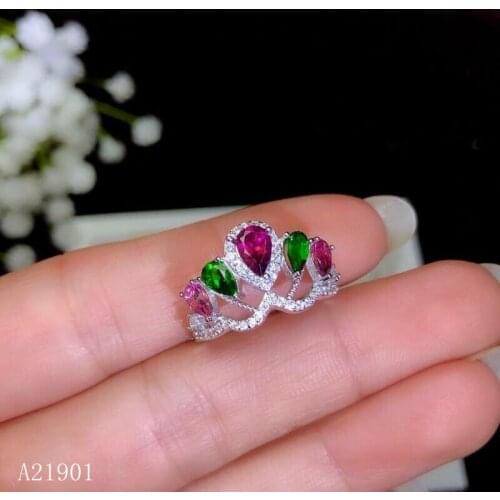 KJJEAXCMY boutique jewelry 925 Silver-inlaid Natural Garnet Diopside Lady Ring Support Detection