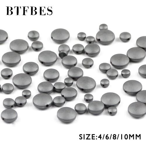 BTFBES Matte Black Hematite Convex COINS Spacer Beads 4/6/8/10mm AAA Natural Stone Flat Round Loose Beads for Jewelry Making DIY